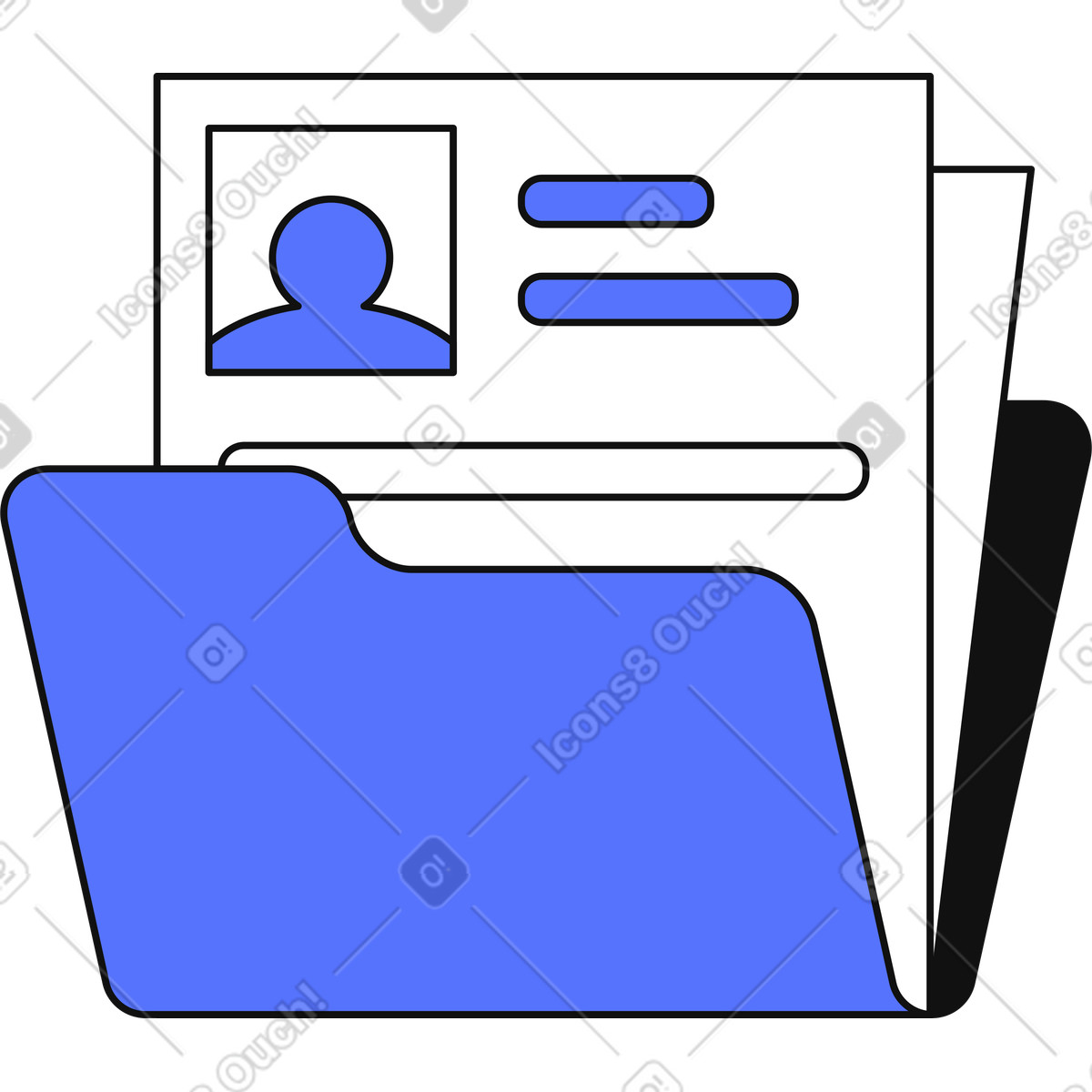 Main スタイルの Folder holding resume document with profile avatar and text lines のイラストをPNG、SVG形式でダウンロード