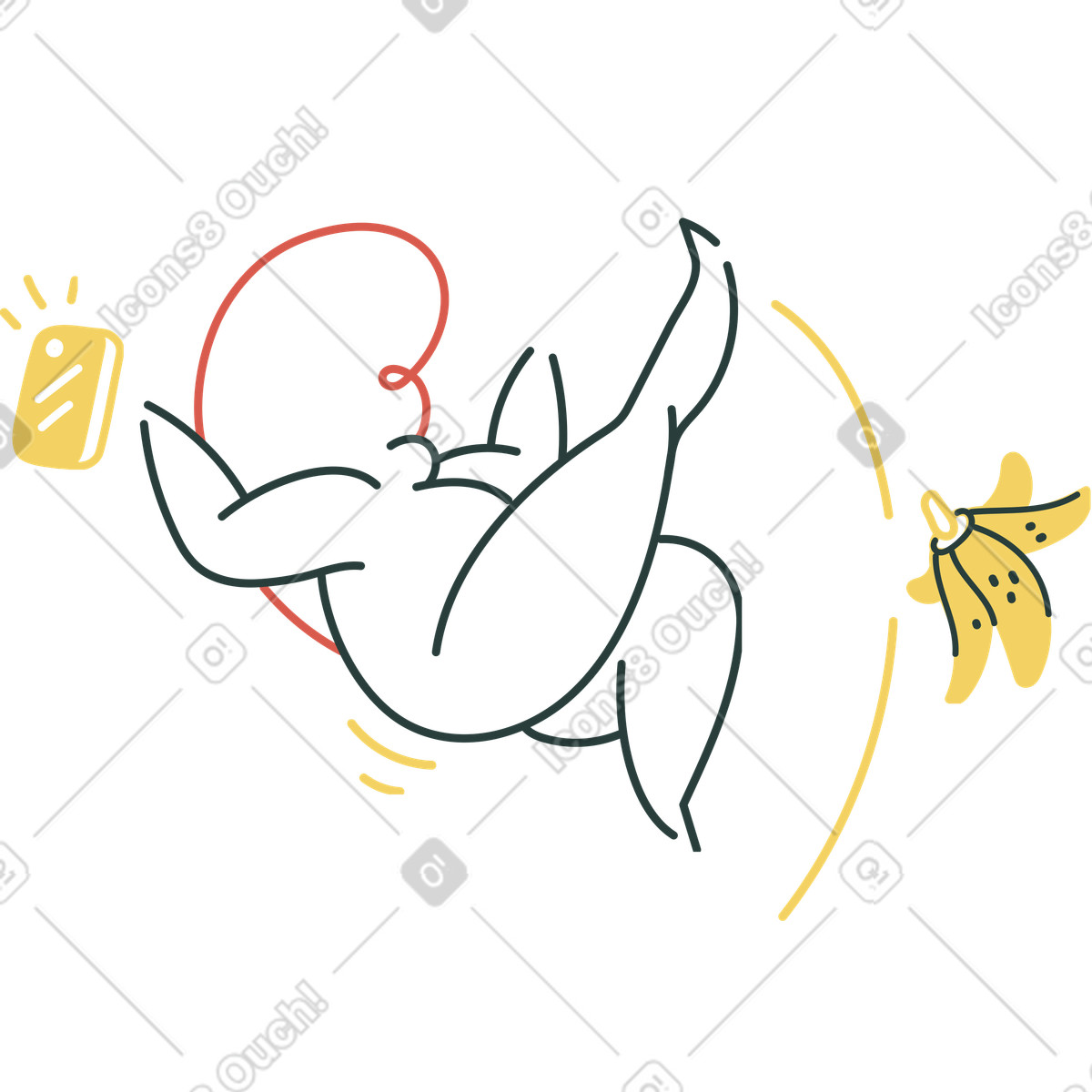 Slipping on banana peel, Unexpected error or accident concept illustration in Macaroni style download in PNG, SVG