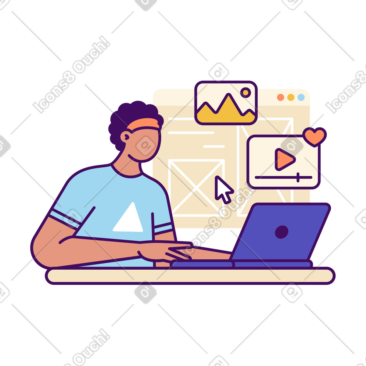 Иллюстрация Website designer working on landing page, Web design and prototyping в стиле Simplistic — скачать в форматах PNG, SVG