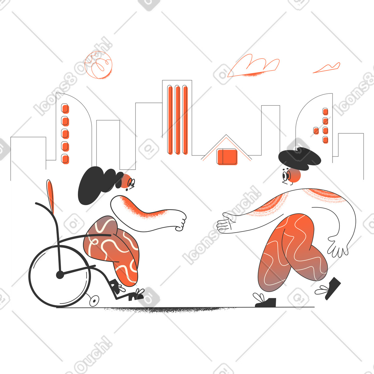 Ilustração de Homem cuidando mulher deficiente em no estilo Crayon para baixar em PNG, SVG