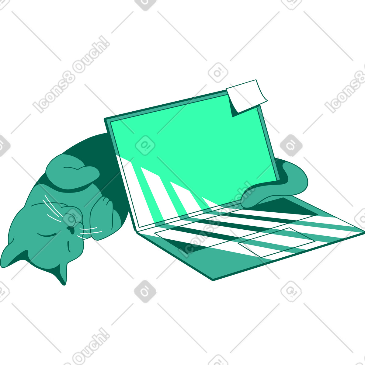 Laptop with cat illustration in Storyline style download in PNG, SVG