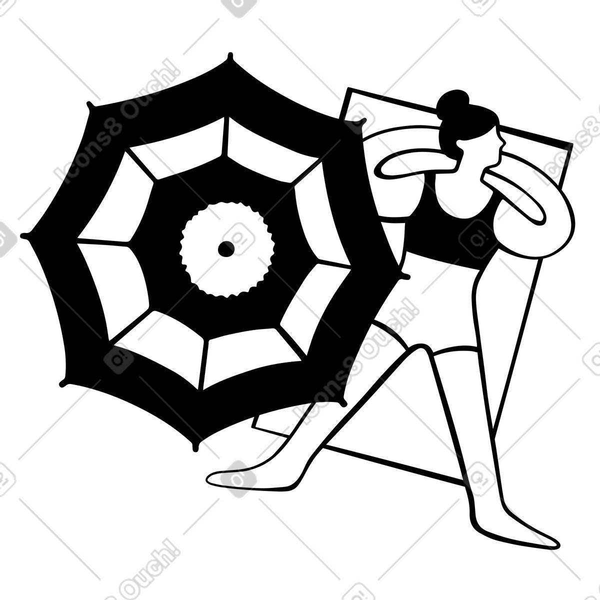 Frau liegt unter sonnenschirm auf handtuch-Illustration im Journal-Stil als Download in PNG, SVG