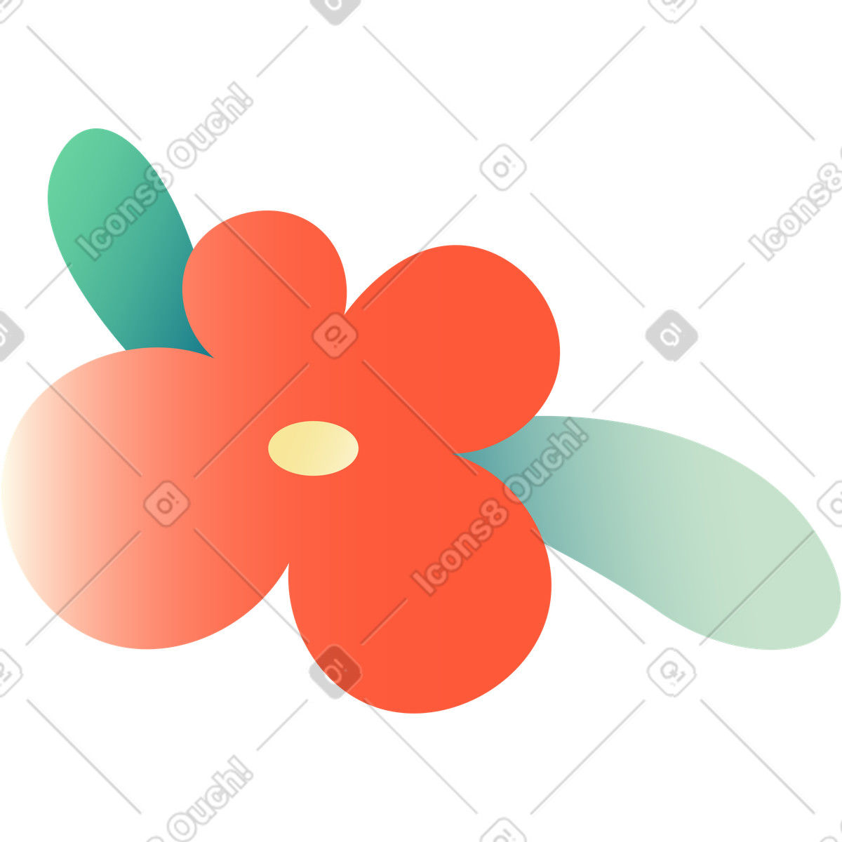 Red flower with leaves illustration in Beam style download in PNG, SVG