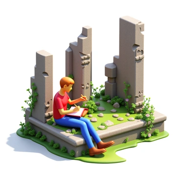 An artist sketching the time-worn remains of ancient architectural ruins