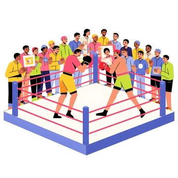 A lively crowd gathered around a boxing ring, cheering on boxers during a friendly match