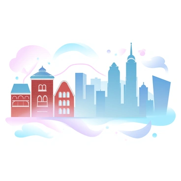 A city skyline transitioning from traditional to digital with glowing lines