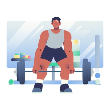 A person with medium skin and short black hair is performing a classic deadlift with a barbell in a gym setting. They are wearing a fitted gray tank top and black athletic shorts. The individual is positioned with feet shoulder-width apart, gripping the barbell with both hands. The barbell is loaded with weight plates, and sweat is visible on their forehead, indicating effort. In the background, there are gym equipment such as dumbbells and a bench press, along with a mirrored wall reflecting the scene. The gym has bright lighting, enhancing the focus on the person’s form during the lift.