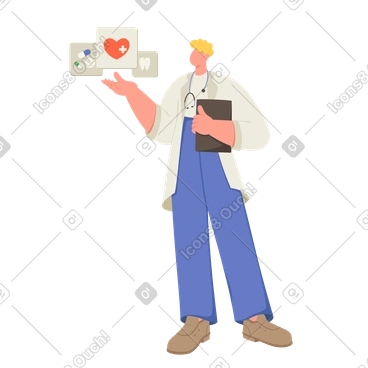 Ilustração animada de Médico fazendo um check-up de saúde em GIF, Lottie (JSON), AE