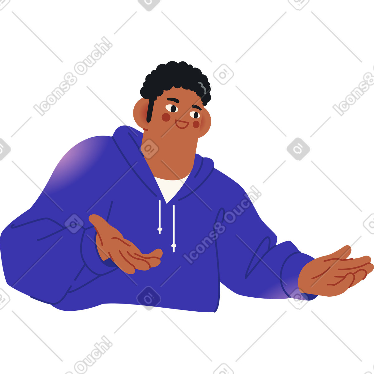 Ilustração de Homem com capuz azul falando e gesticulando em no estilo Fizzy para baixar em PNG, SVG