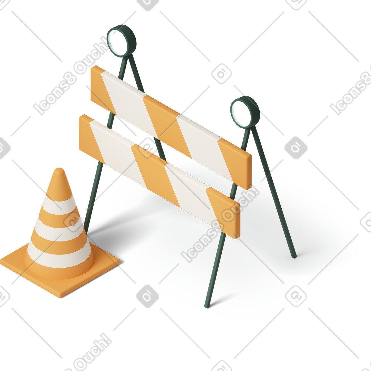 Traffic cone and road barrier animated illustration in 3D Casual life style download in GIF, Lottie (JSON), AE