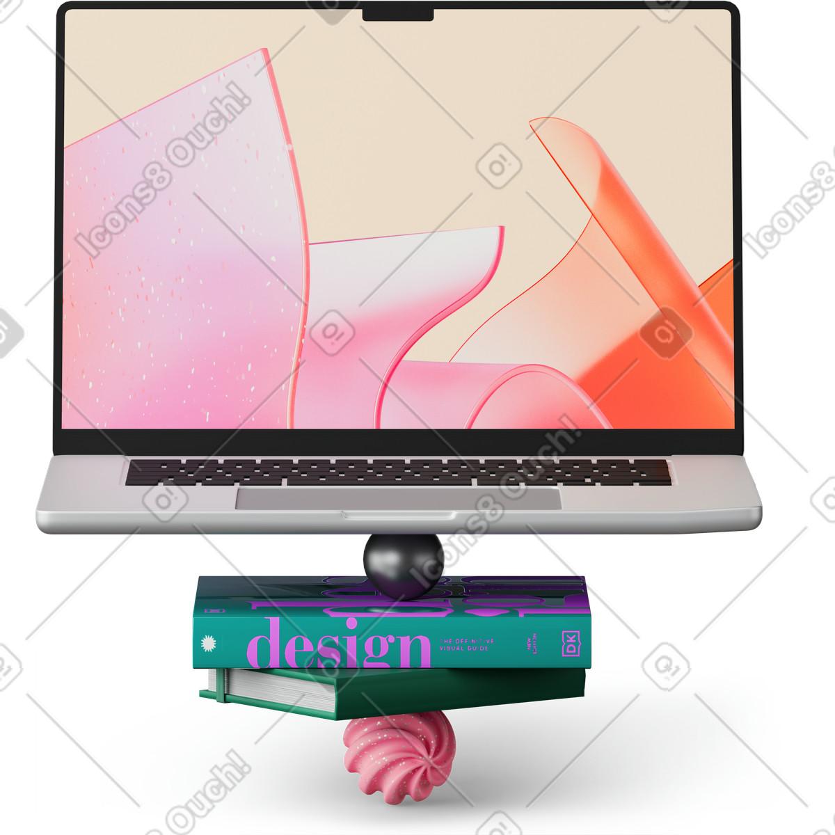 Ilustração de Laptop and books standing on ball em no estilo 3D Hygge para baixar em PNG, SVG