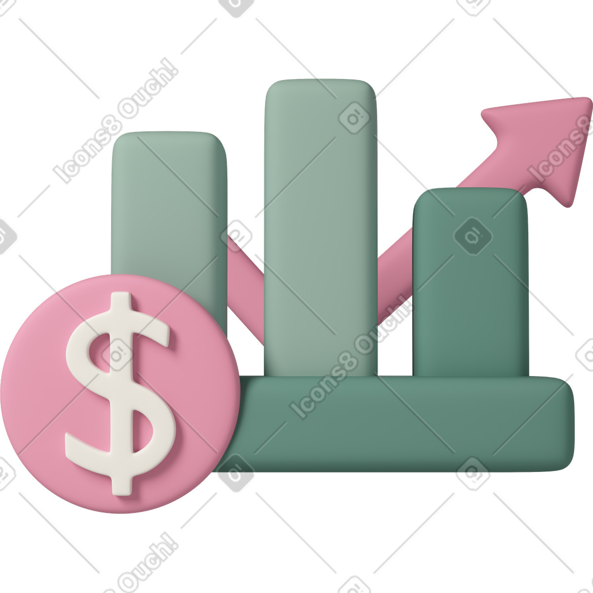 Business chart with dollar-Illustration im 3D Casual life-Stil als Download in PNG, SVG