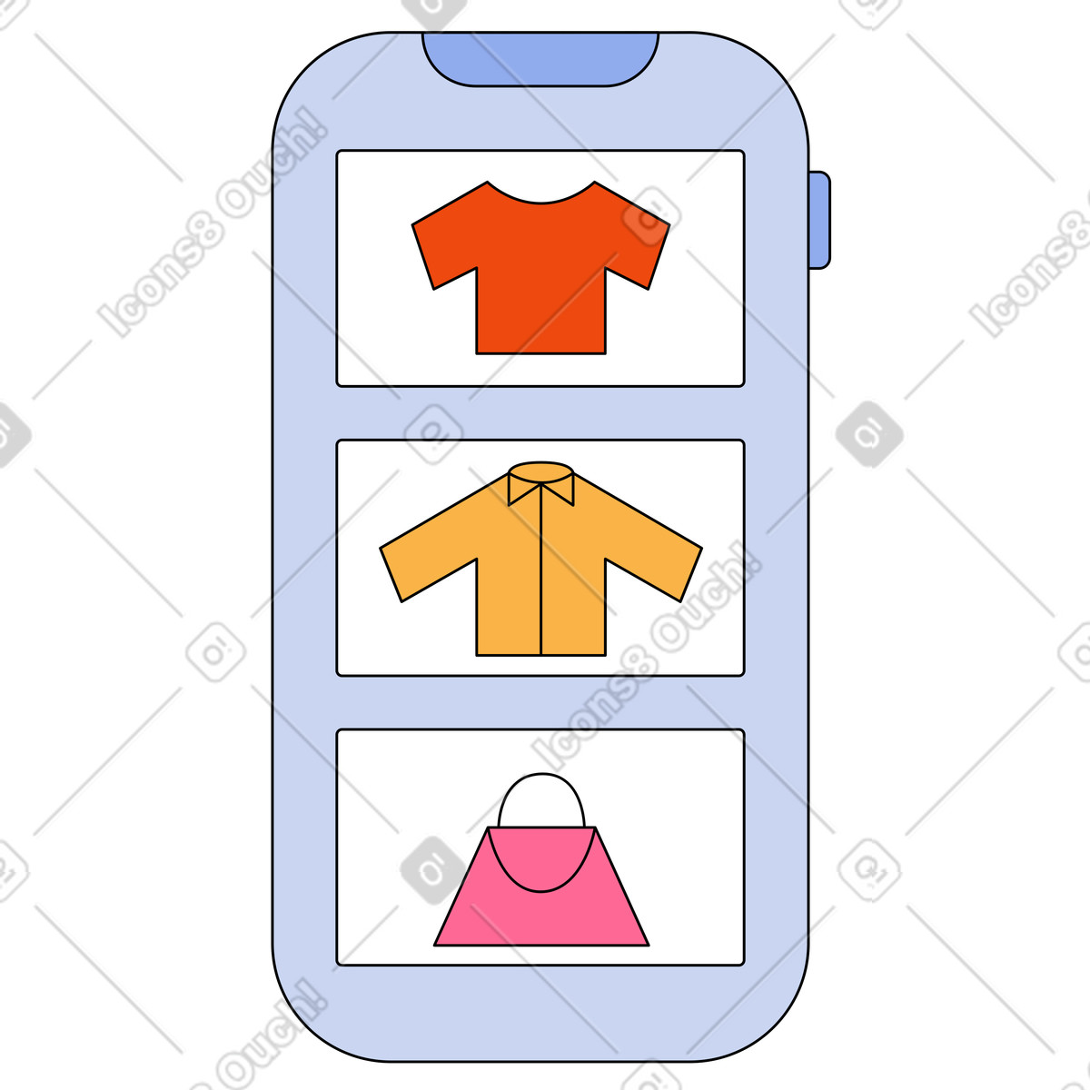 Phone with scrolling catalog animated illustration in Bloom style download in GIF, Lottie (JSON), AE