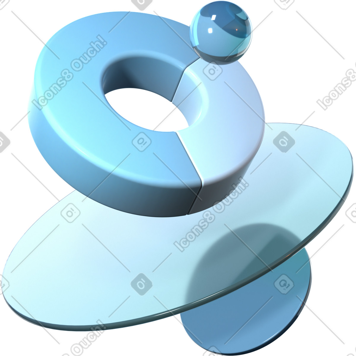 Ilustración Gráfico circular monocromático, esfera y lentes en estilo 3D Glassy a descargar en PNG SVG