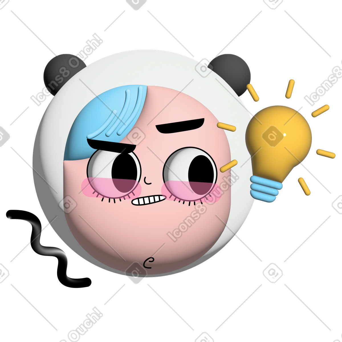 Girl in a hat with panda ears thinks about an idea illustration Cartoony style download PNG, SVG