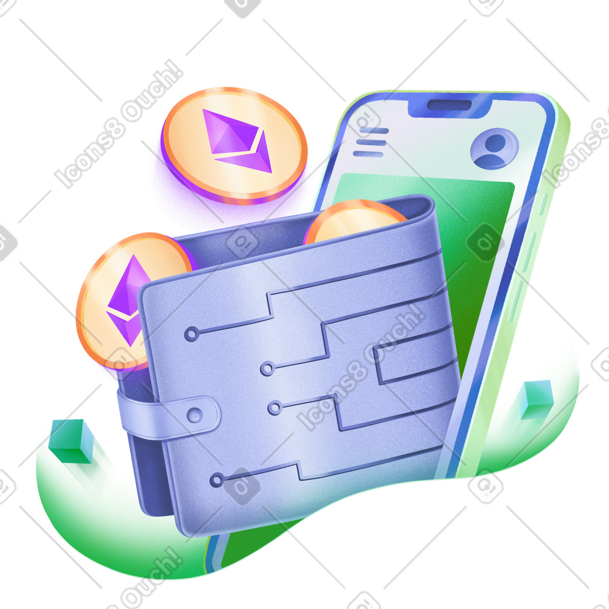 Smart スタイルの Crypto wallet on the phone のイラストをPNG、SVG形式でダウンロード