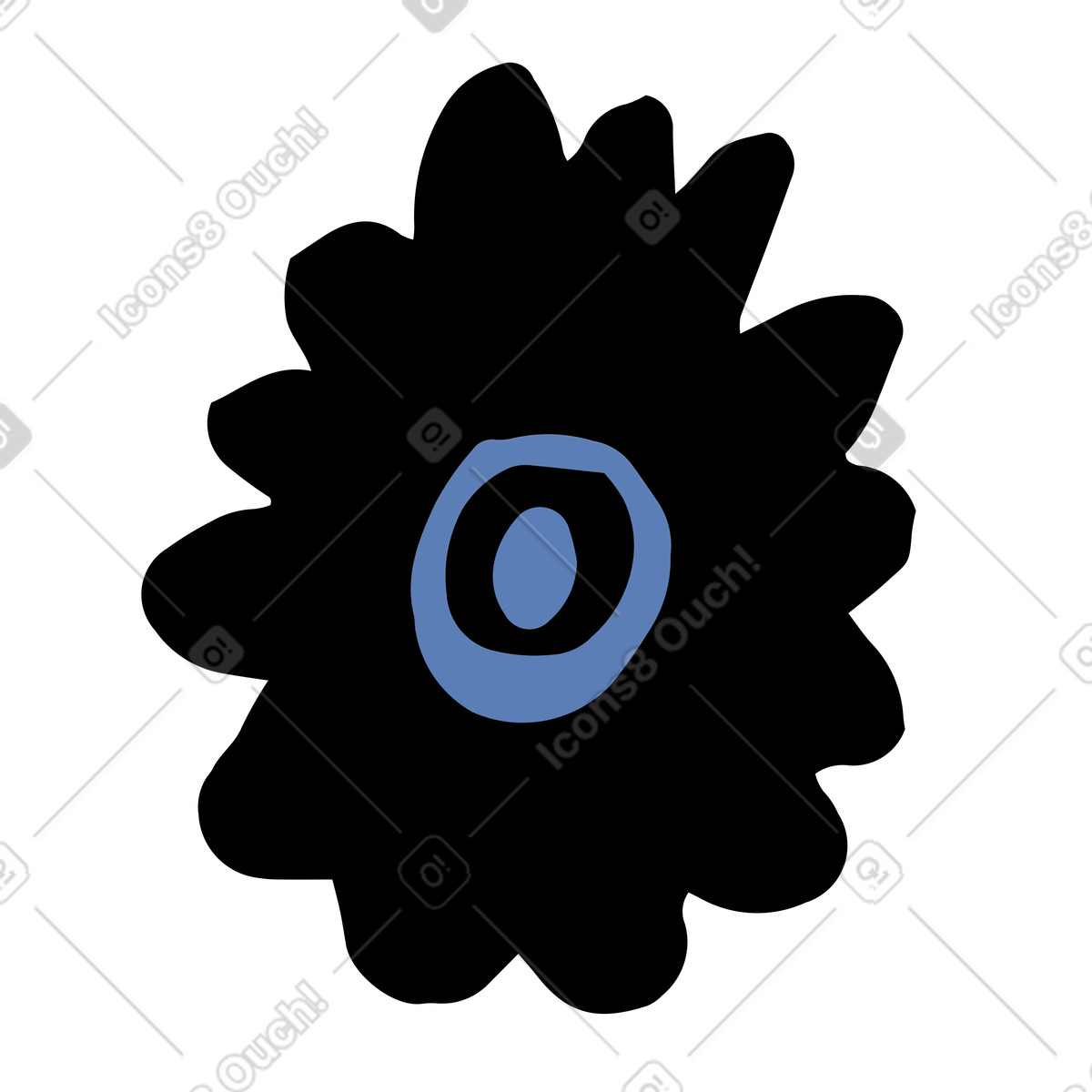 Black flower with blue center illustration in Scandi style download in PNG, SVG