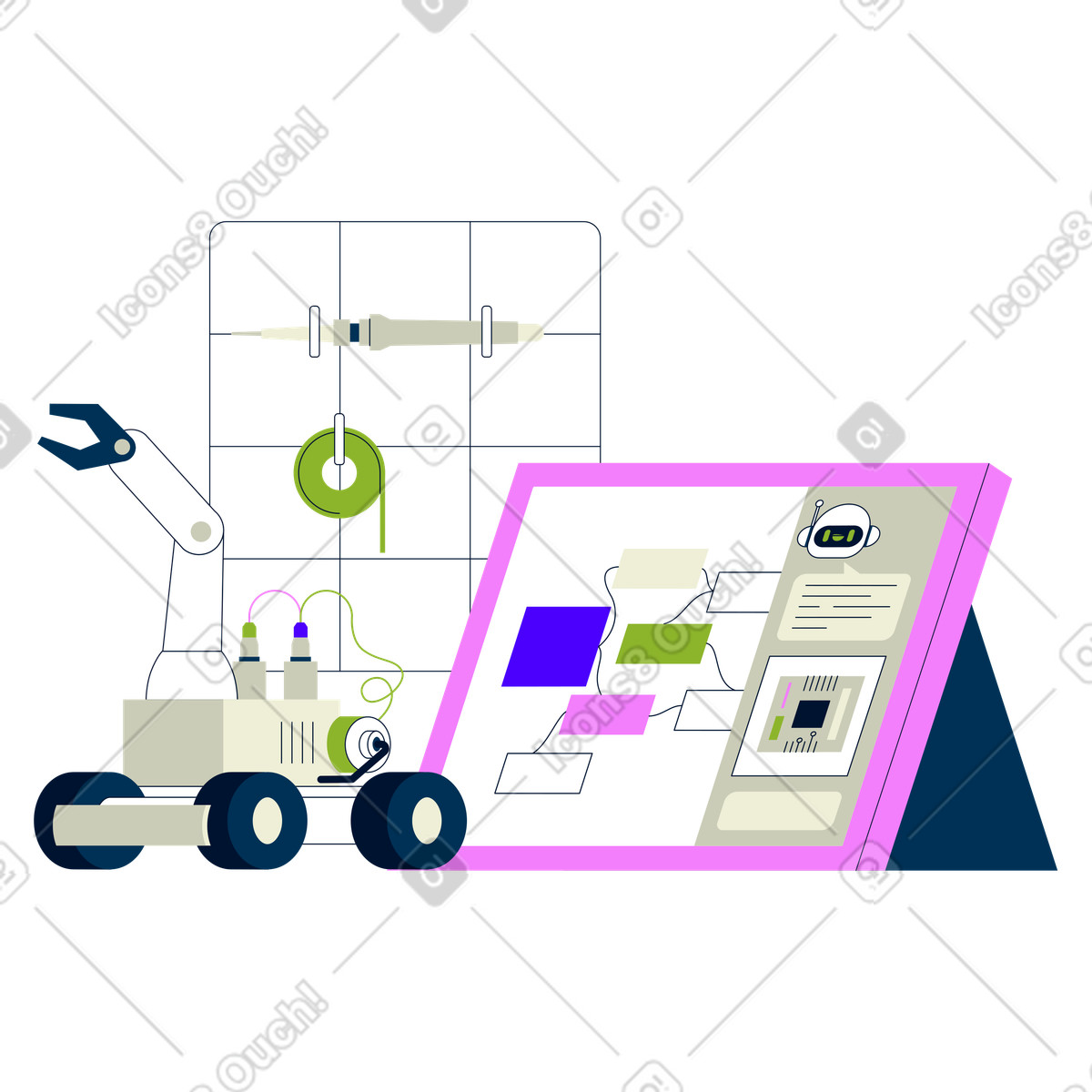 Robotics in education and robot programming illustration in Cubes style download in PNG, SVG