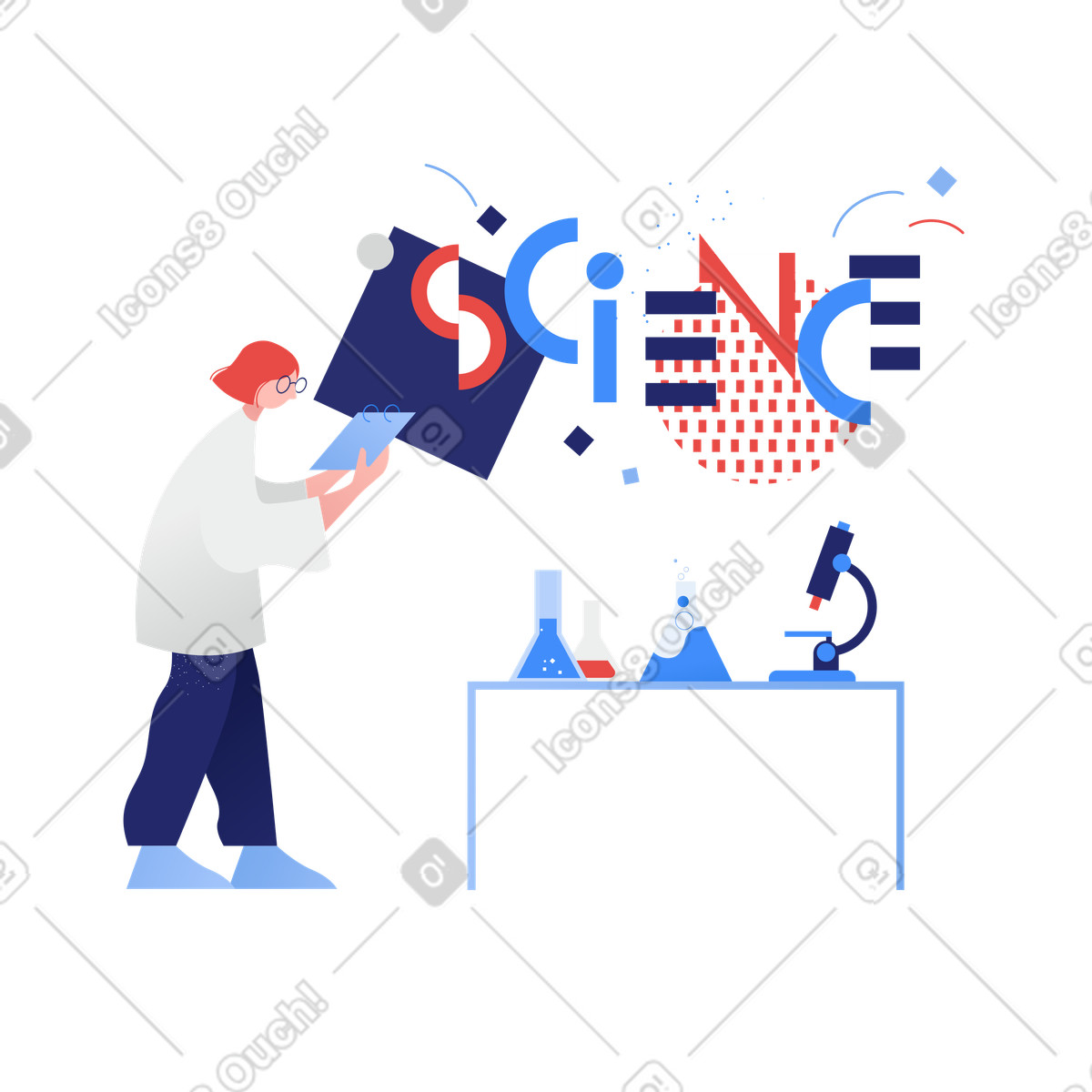 Clip スタイルの 科学のレタリングと研究室の科学者 のイラストをPNG、SVG形式でダウンロード