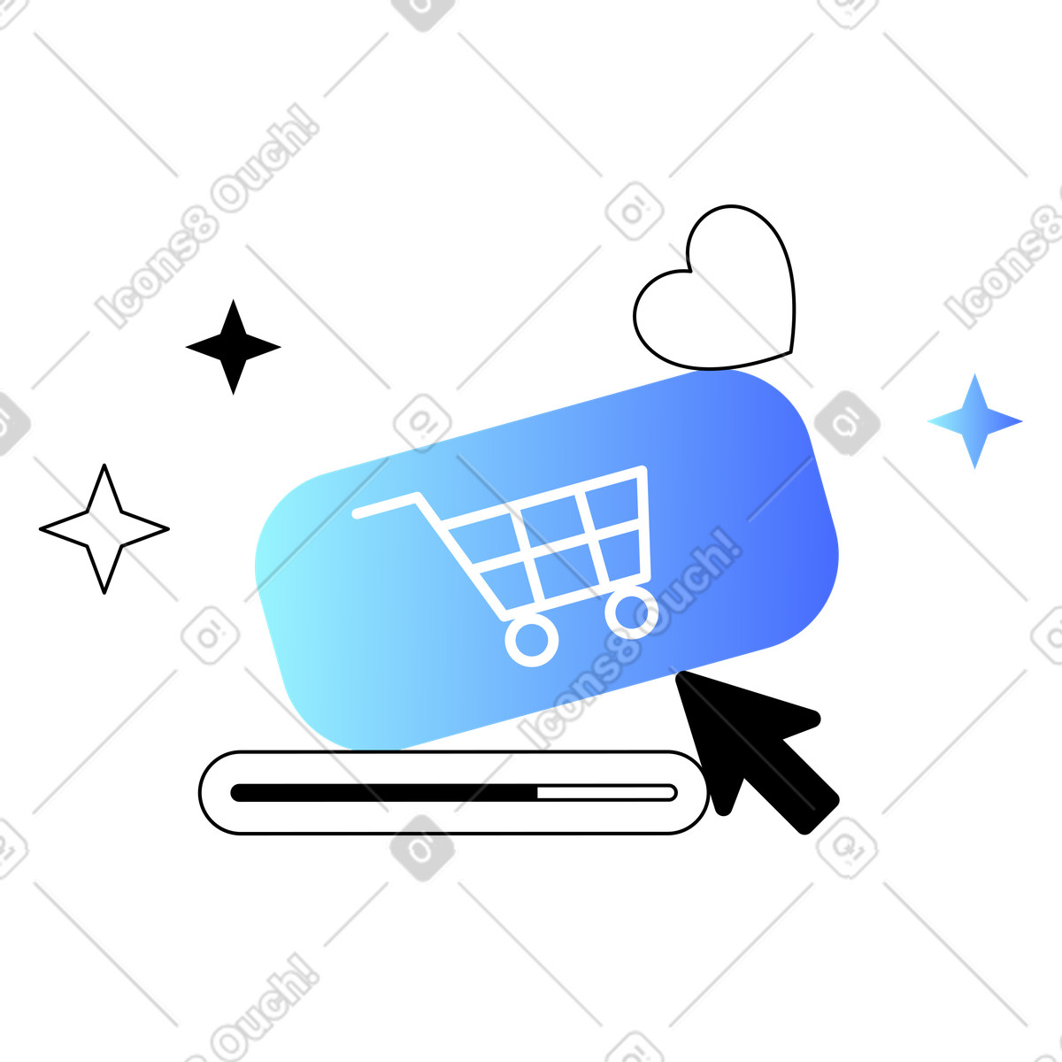 Add to cart button with loading bar, Online shopping filling illustrazione in stile Azure scarica in PNG, SVG