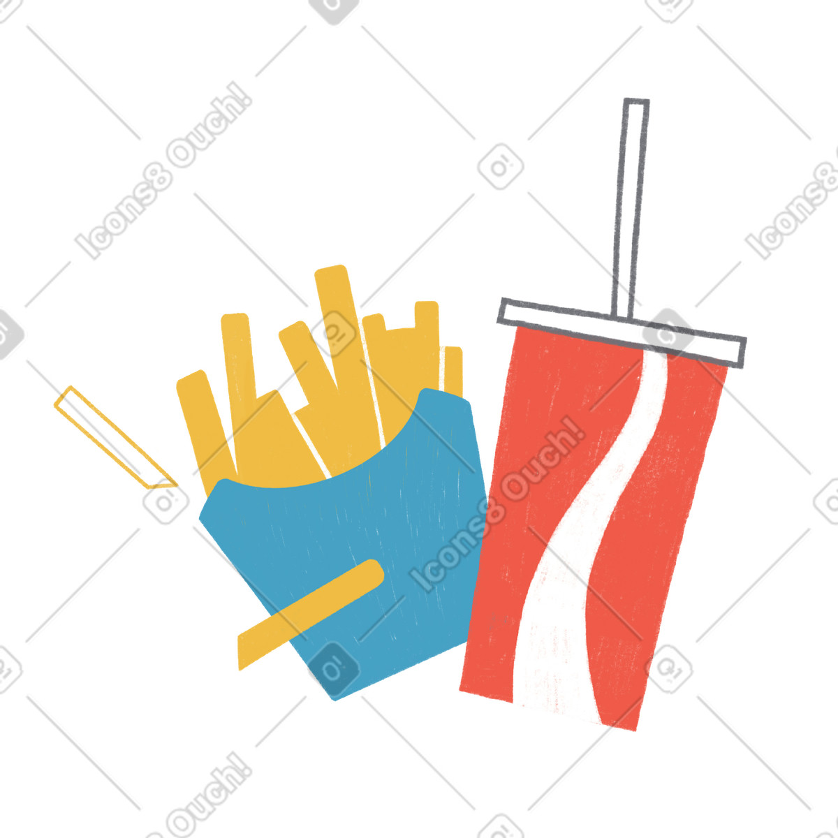 Packet of fried potatoes and a cup of coke illustration fun potato clipart for designs