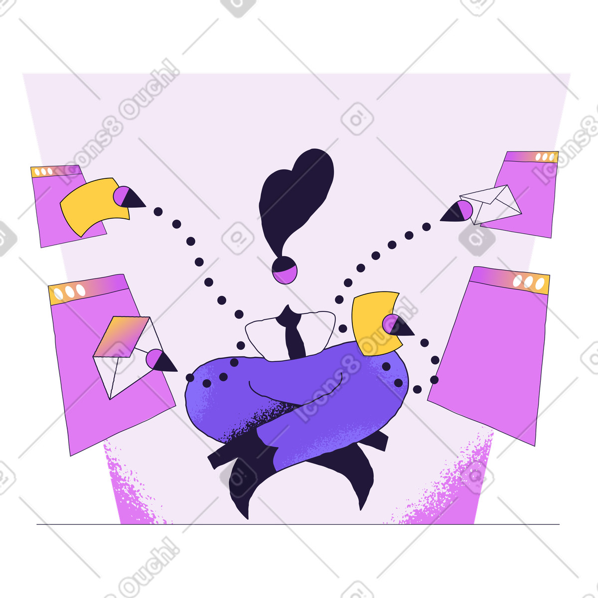 Ilustración Trabajador de soporte multitarea enviando mensajes en estilo Conifer a descargar en PNG y SVG