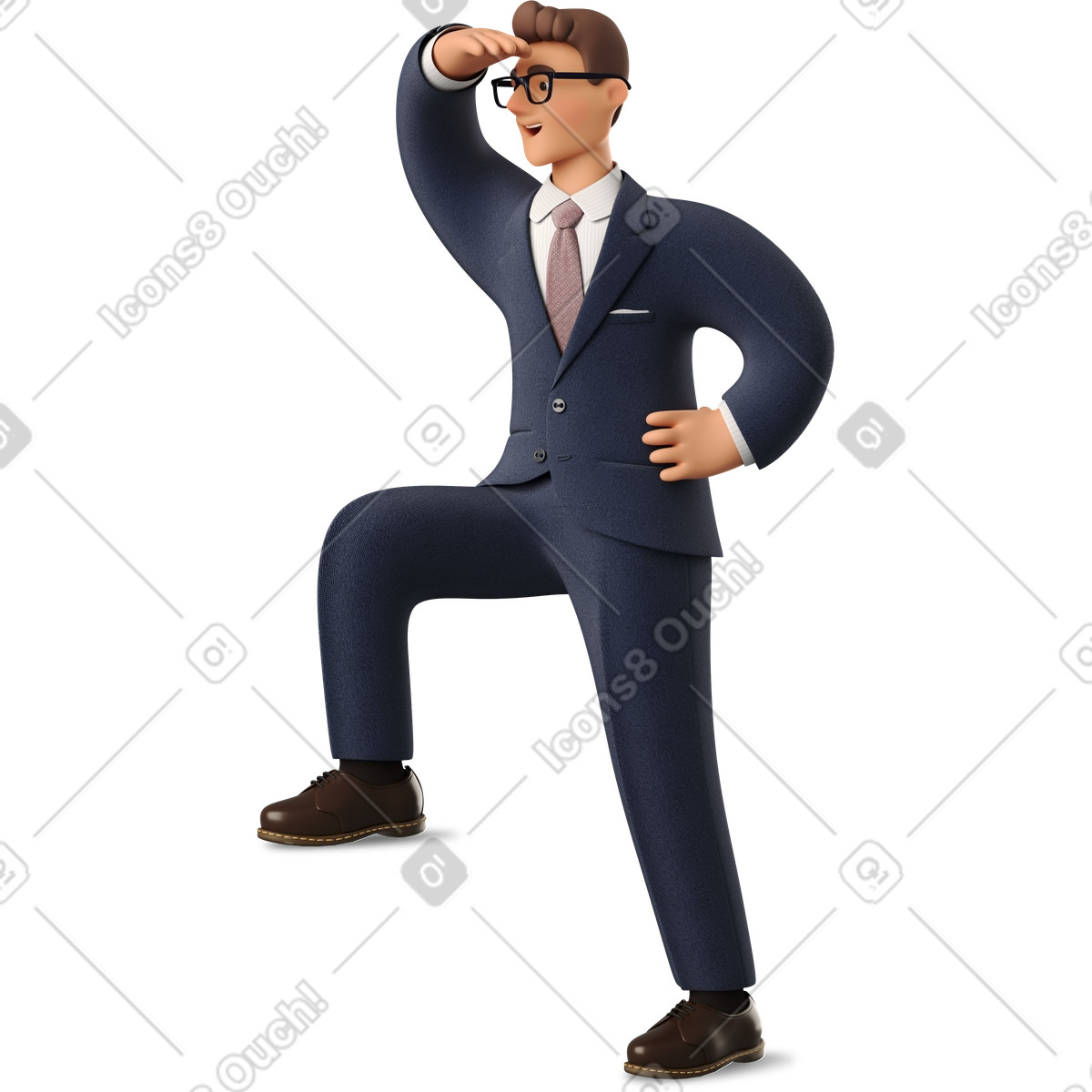 3D Business 스타일의 Businessman in blue suit looking into the distance 일러스트레이션 PNG, SVG 다운로드