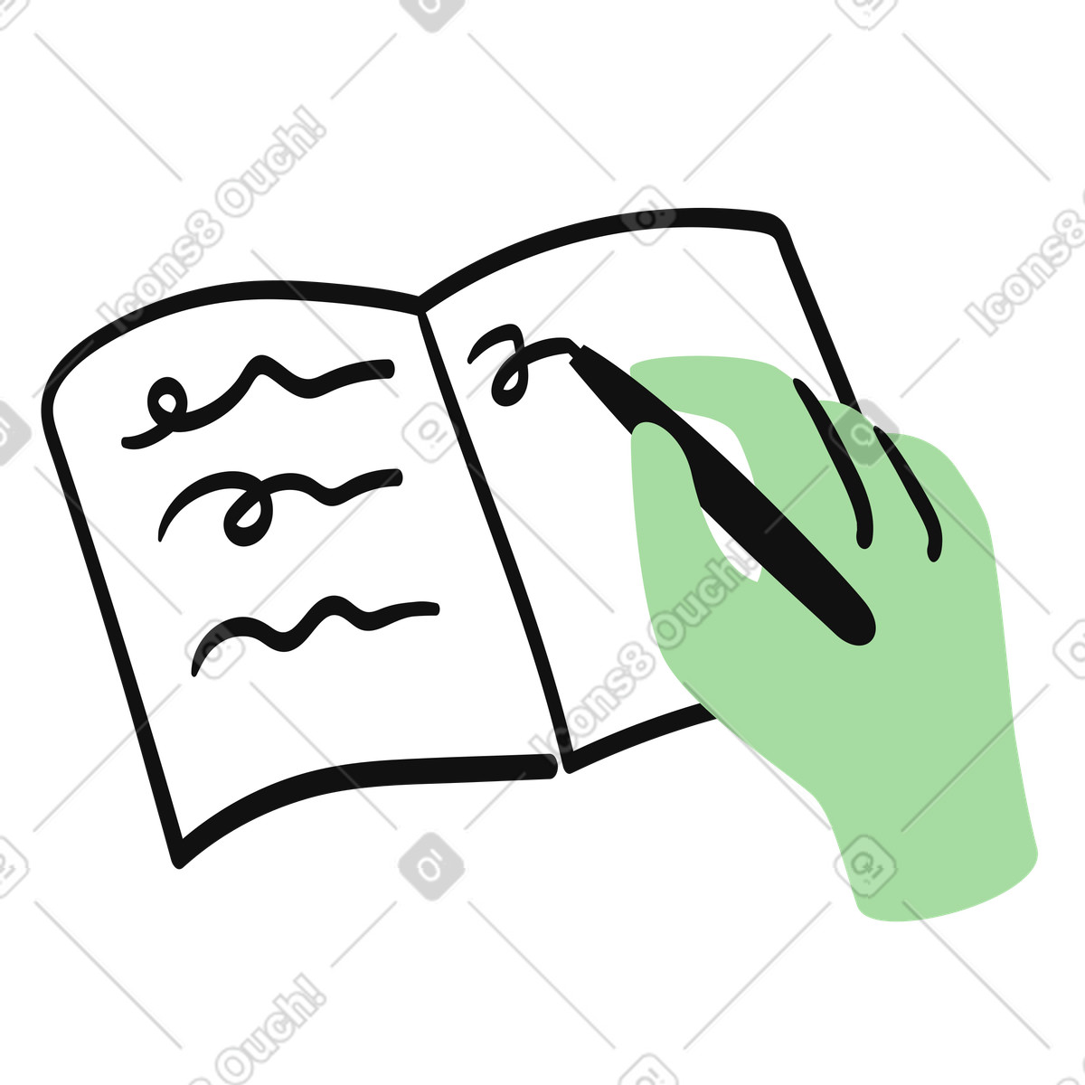 Ilustração de Hand taking notes in journal with pen and simple scribbles em no estilo Organic para baixar em PNG, SVG