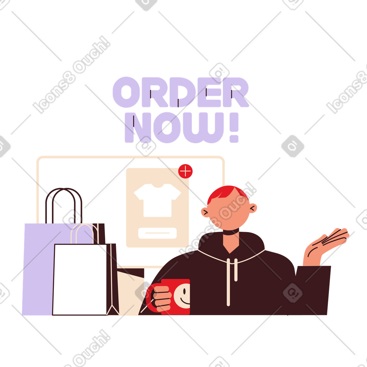 Illustration Lettrage commandez maintenant avec le texte des navigateurs de boutique en ligne dans style Folks à télécharger aux formats PNG, SVG