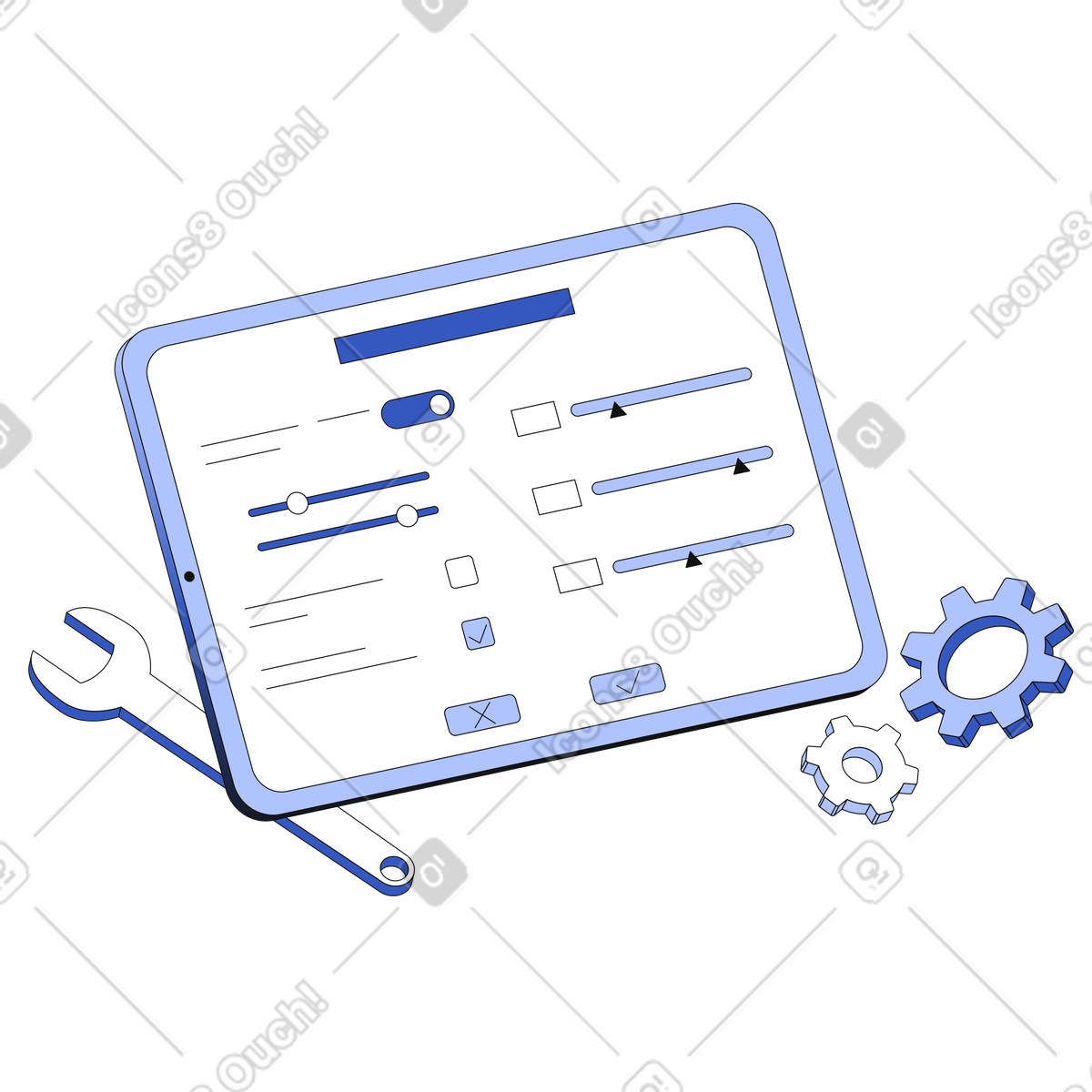 Techny 스타일의 설정이 있는 태블릿 일러스트레이션 PNG, SVG 다운로드