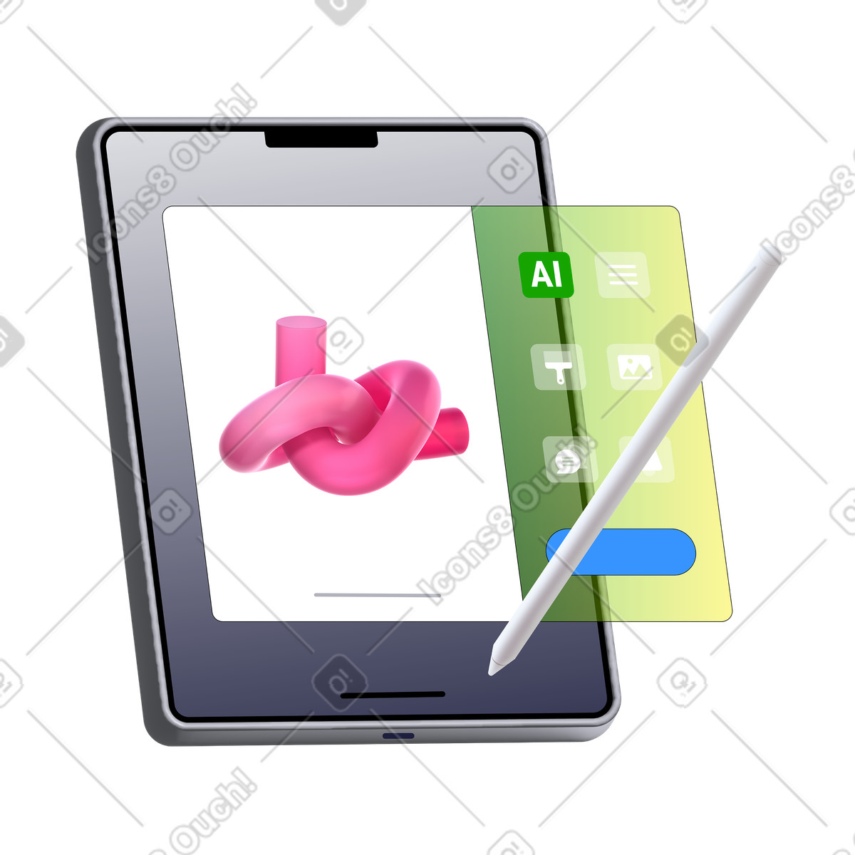 Ilustración Modelado 3d en tableta con ia estilo Pop a descargar PNG y SVG