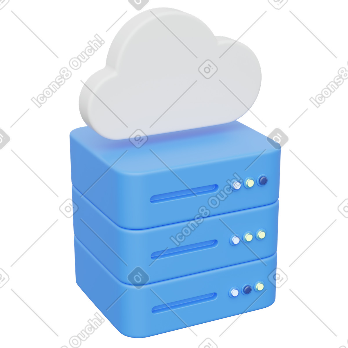 Server stack with cloud icon representing online data storage backup illustrazione in stile 3D Playful scarica in PNG, SVG