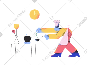 Male chef cooking soup and seasoning it PNG, SVG