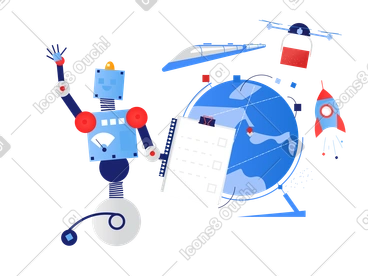 Un robot qui supervise les expéditions et la logistique mondiale PNG, SVG