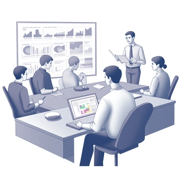 A political analyst is seated at a large, rectangular conference table. In front of them, several data charts and graphs are displayed, showcasing predictions for upcoming elections. The analyst is focused, reviewing the charts intently, with a laptop open beside them. The room is filled with other conference attendees in the background, some taking notes and others discussing the data. The atmosphere conveys a sense of urgency and importance, as everyone is engaged in the analysis of the electoral information.