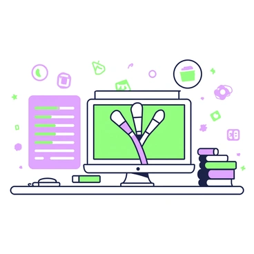 An illustration of various photo editing tools like brushes, sliders, and layers