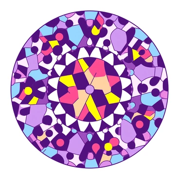 A kaleidoscope scene with symmetrical shapes and vibrant colors