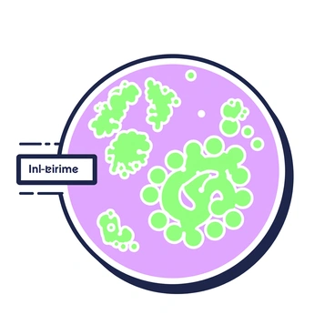 A petri dish filled with various bacterial growth patterns is placed on a white surface. The dish showcases multiple colonies of bacteria exhibiting distinct, vibrant formations. Each colony displays unique shapes and colors, symbolizing genetic inheritance. The patterns are diverse, with some colonies forming spirals, while others take on circular shapes. Some areas are densely populated, creating a textured effect, while others feature sparse growth. A small label with the text "Inheritance Patterns" is placed next to the petri dish.