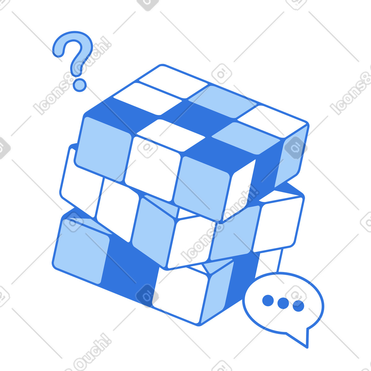Scrambled Rubik's cube, Problem solving and decision making concept illustration in Sky style download in PNG, SVG