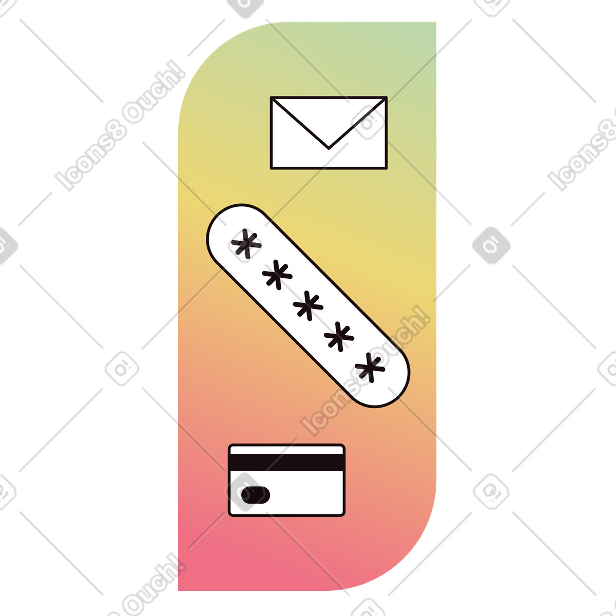 Password box, email and bank card icons, Banking UI elements illustration in Delight style download in PNG, SVG