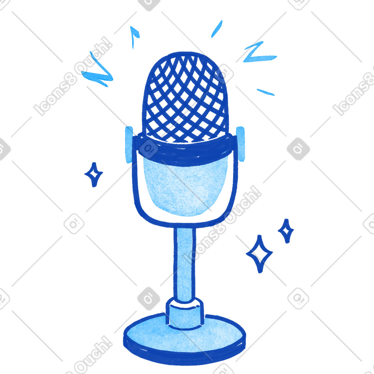 Ilustração de Podcast microphone on desk stand with decorative sparkle accents around em no estilo Tint para baixar em PNG, SVG