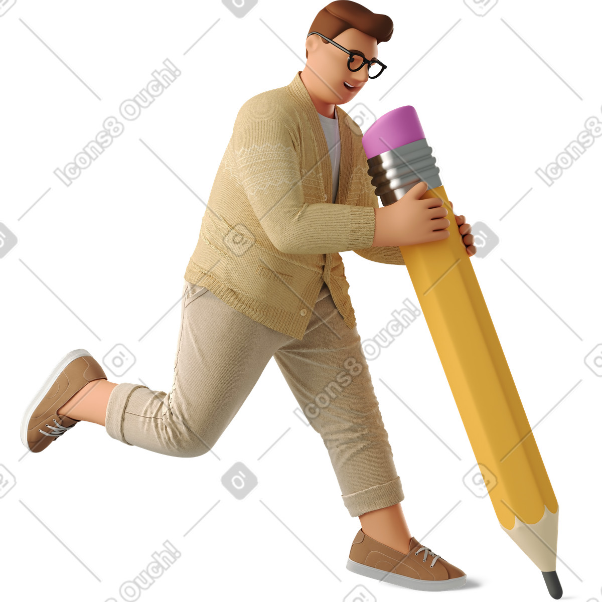 Man with a pencil illustration representing inspiration and brainstorming clipart in PNG, SVG, GIF