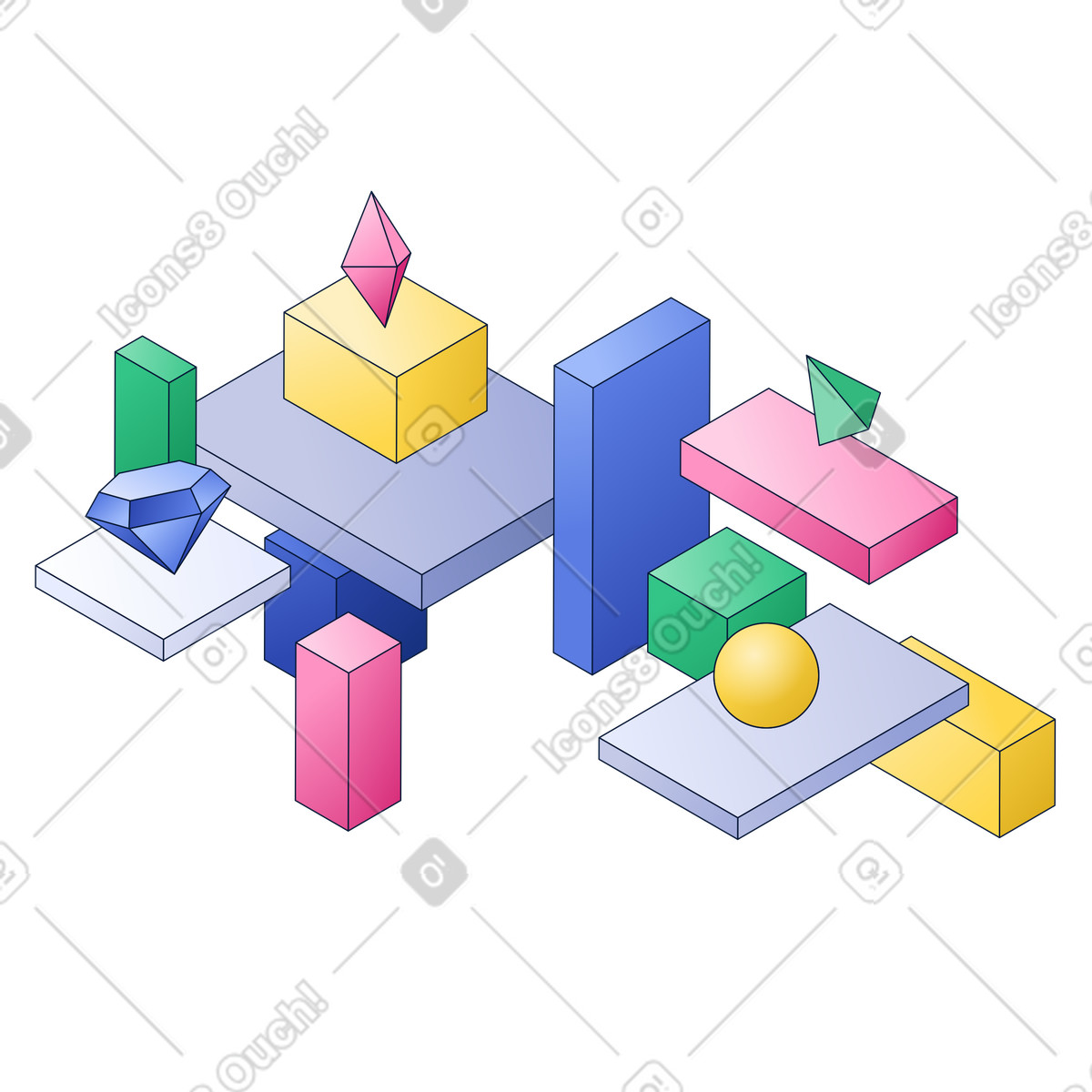 Diverse piattaforme e forme geometriche illustrazione in stile Neat scarica in PNG, SVG