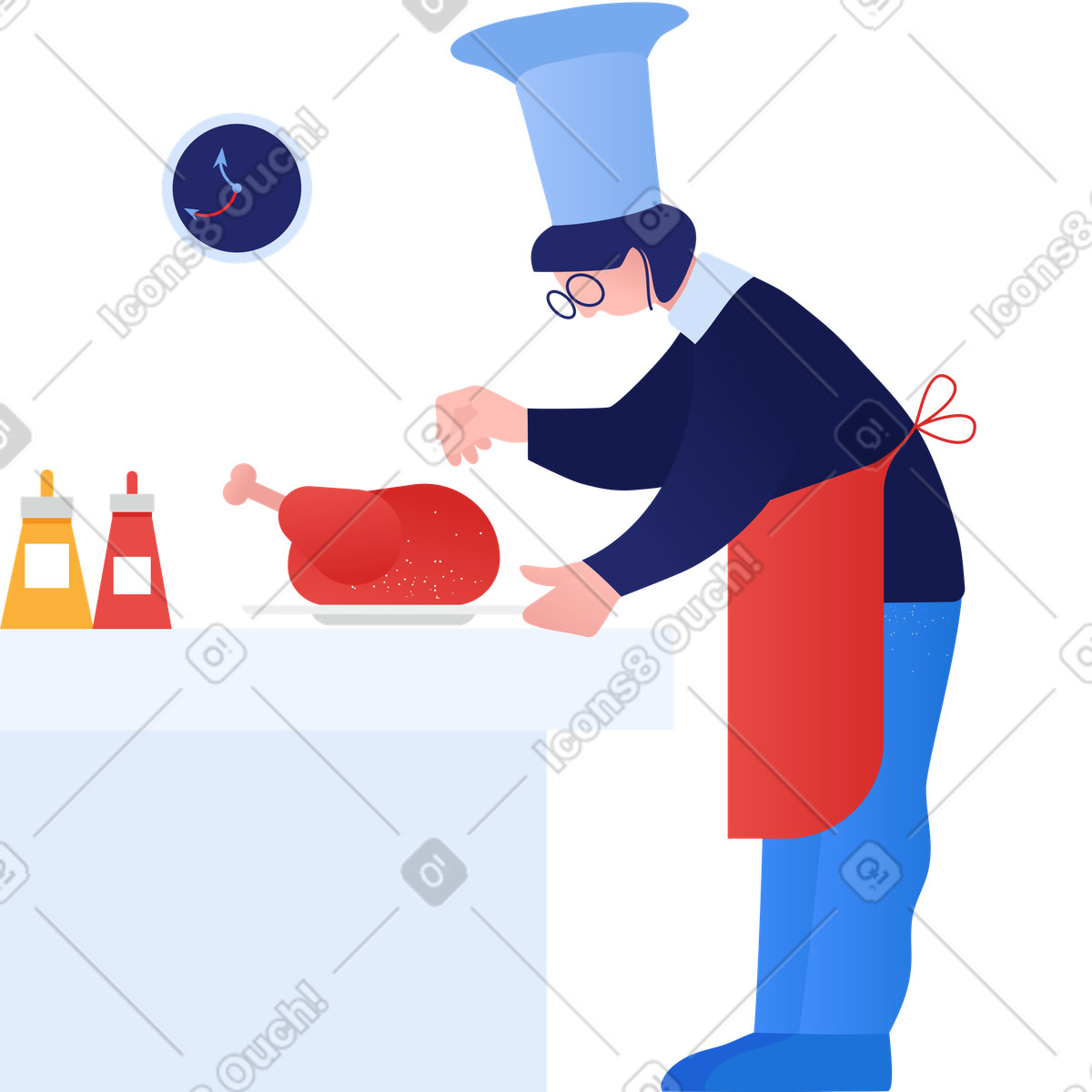 Illustration Une femme cuisine dinde pour thanksgiving dans le style Clip à télécharger aux formats PNG, SVG