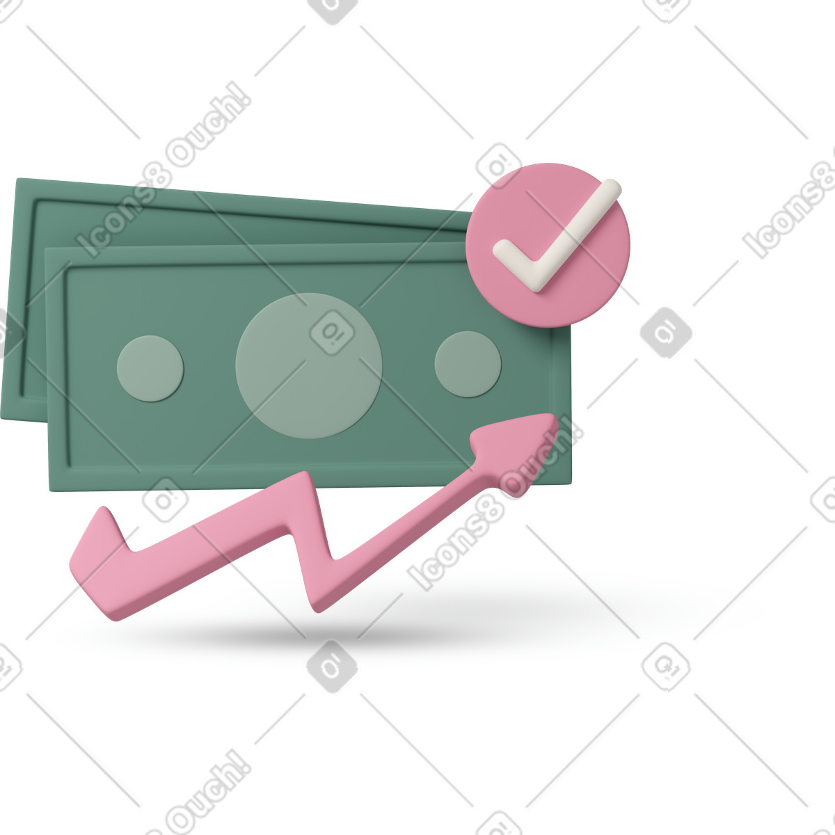 Banknotes with check mark-Illustration im 3D Casual life-Stil als Download in PNG, SVG