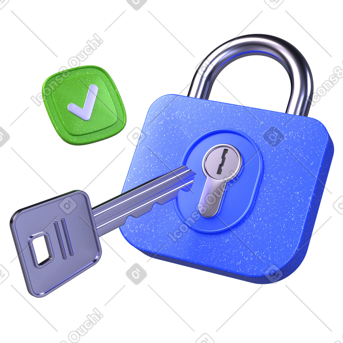 Lock and key with checkmark sign illustration in 3D Boost style download in PNG, SVG