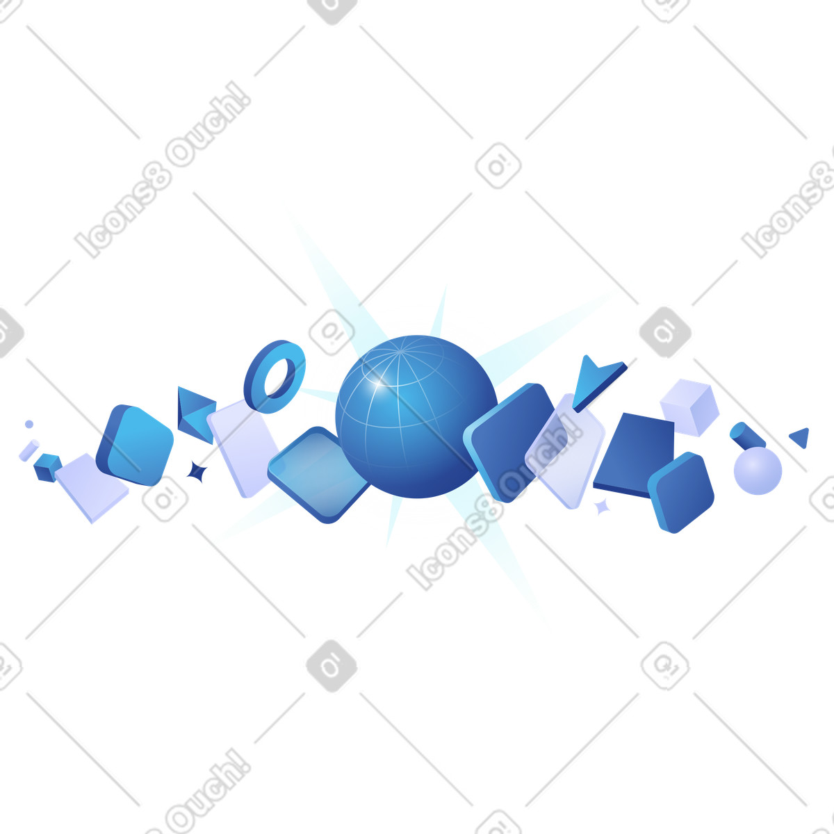 Ilustración Internet global, flujo de datos, esfera digital con formas abstractas en estilo Quantum a descargar en PNG y SVG