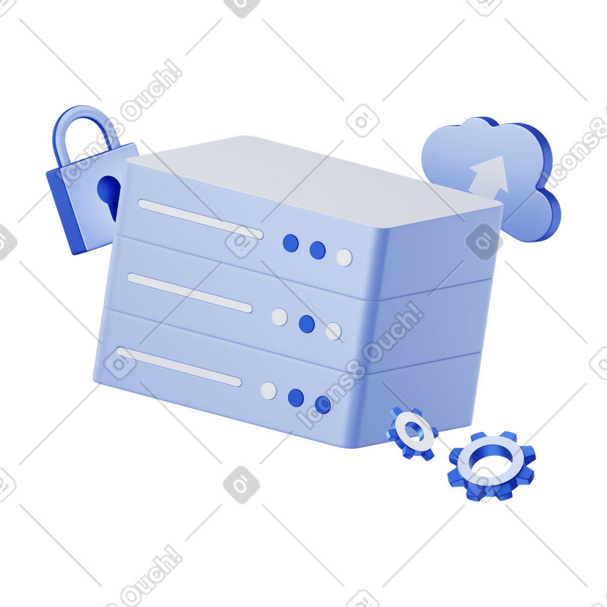 Server hardware for data storage and processing, IT backup cloud hosting illustrazione animata in stile 3D Techny scaricabile in GIF, Lottie (JSON), AE