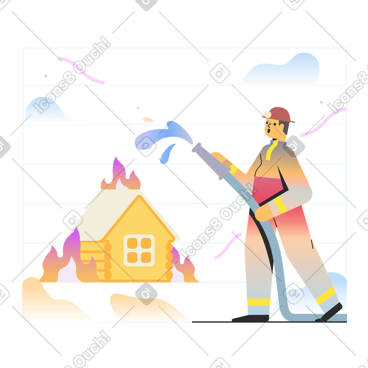 Illustration Éteindre un incendie dans le style Marginalia à télécharger aux formats PNG, SVG