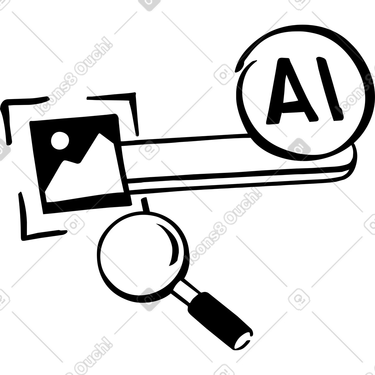Line 스타일의 Artificial intelligence search concept with magnifying glass and circuit brain 일러스트레이션 PNG, SVG 다운로드